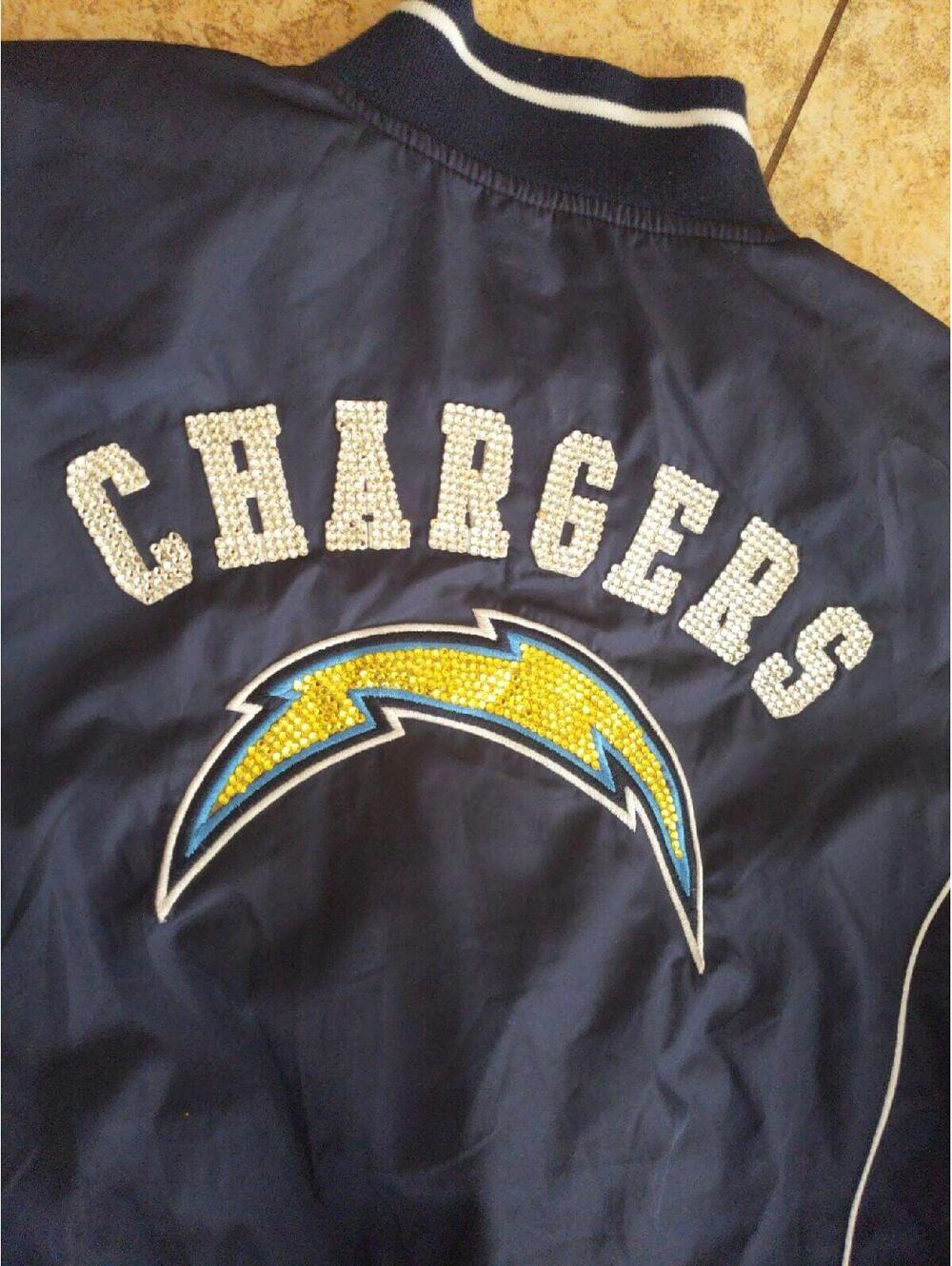 NFL Chargers Coat Jacket Puffer Bling Dark blue